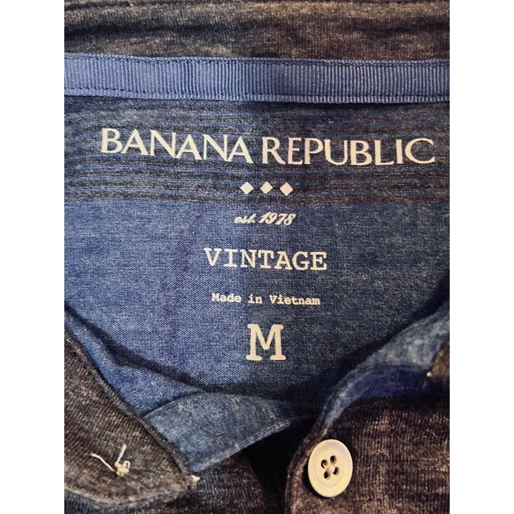 Banana Republic Vintage Mens Blue Striped Short Sleeve Polo Shirt Medium